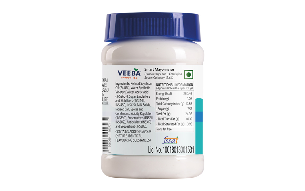 Veeba Eggless Smart Mayonnaise    Plastic Jar  250 grams